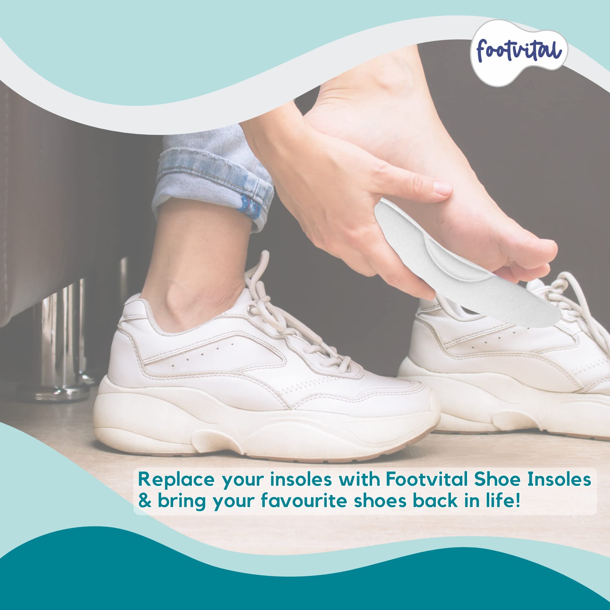 Footvital Memory Foam Shoe Insoles for Men and Women | Soft Cushioned Inserts for Long Standing and Walking | Supports Heel and Arch | Shock Absorbing | Moisture Absorbing | Lightweight Washable Insoles for All Shoes | 2 Pairs | Grey | Size 8 3