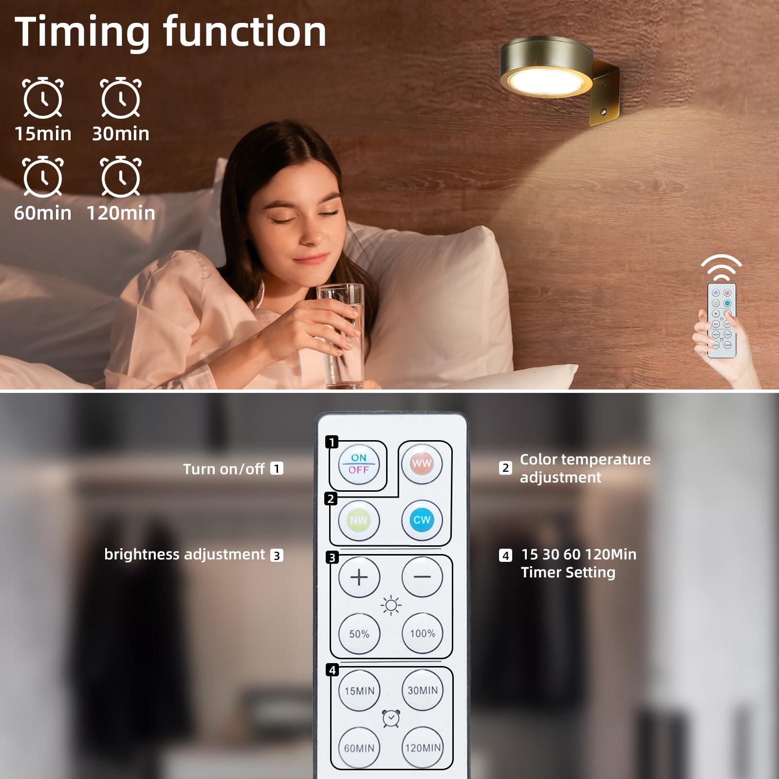 Confezione da 4 luci wireless da parete, ricaricabili, a batteria, con telecomando, dimmerabili, per esposizione artistica, luci da parete a batteria per bersaglio per freccette, cornici per foto,