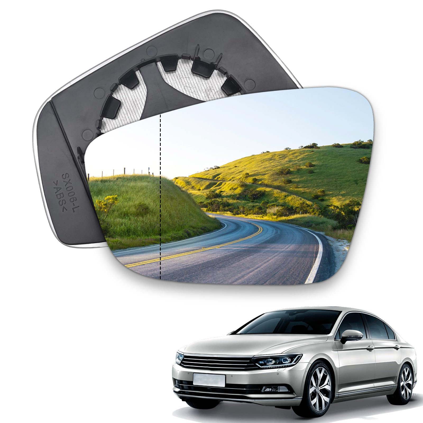 Driver Side Heated Mirror Glass Window glass rearview mirror Compatible with 2011-2018 Volkswagen VW Passat Jetta Beetle Side Mirror Glass With Rear Holder