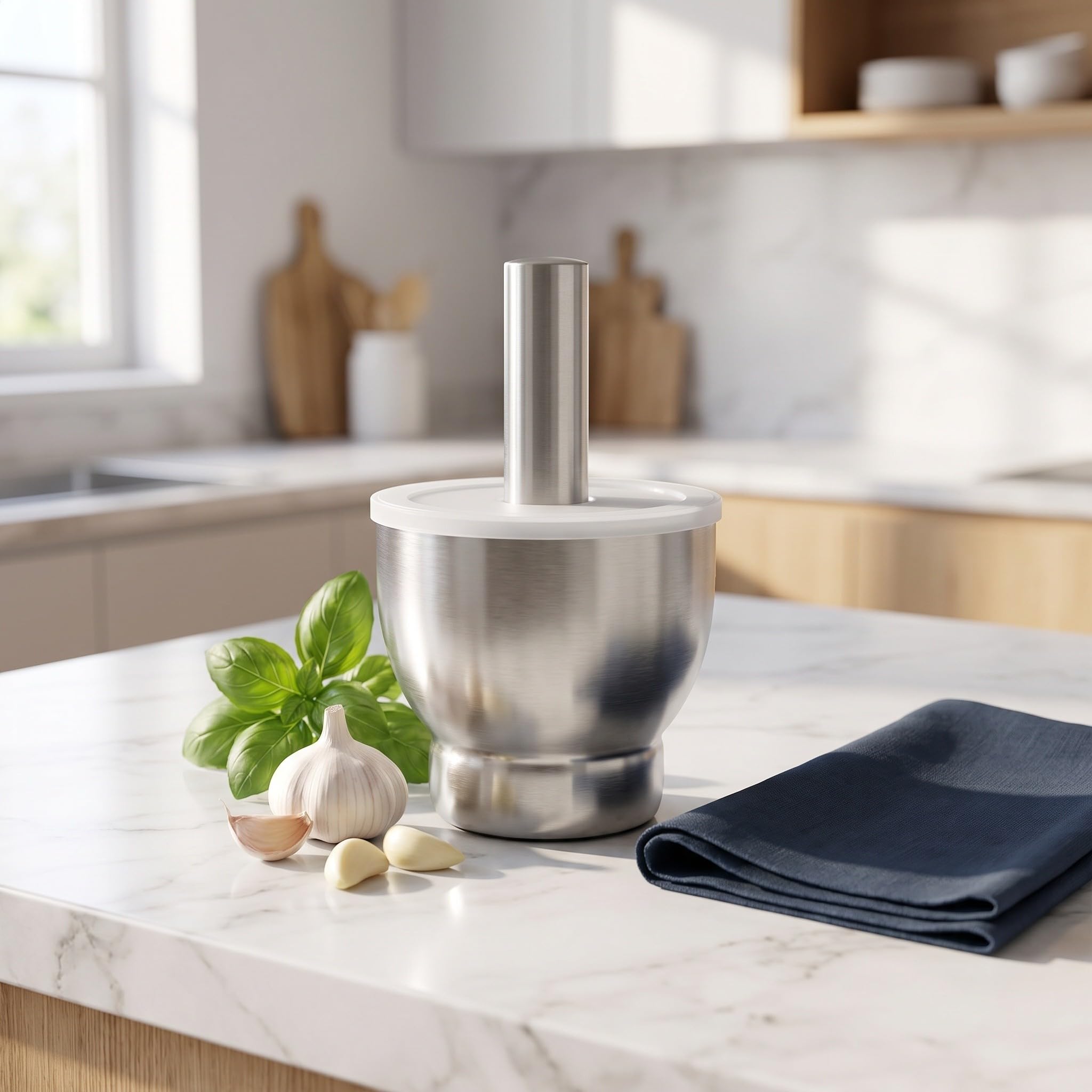 ibasenice 1 Set Mörser und Stößel, 1,8 kg Gewürzmühle aus Edelstahl, Molcajete-Schüssel, Mörser mit Deckel, unverzichtbares Küchenwerkzeug