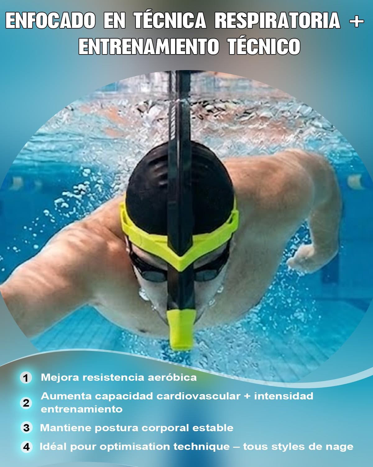 BOOSTEADY Tubo Natacion Frontal de Gran Diámetro: Accesorios Piscina Snorkel Adulto con Sangle Ajustable Hombre/Mujer, Natacion Accesorios Tubo Snorkel con Boquilla de Silicona y Válvula Drenaje