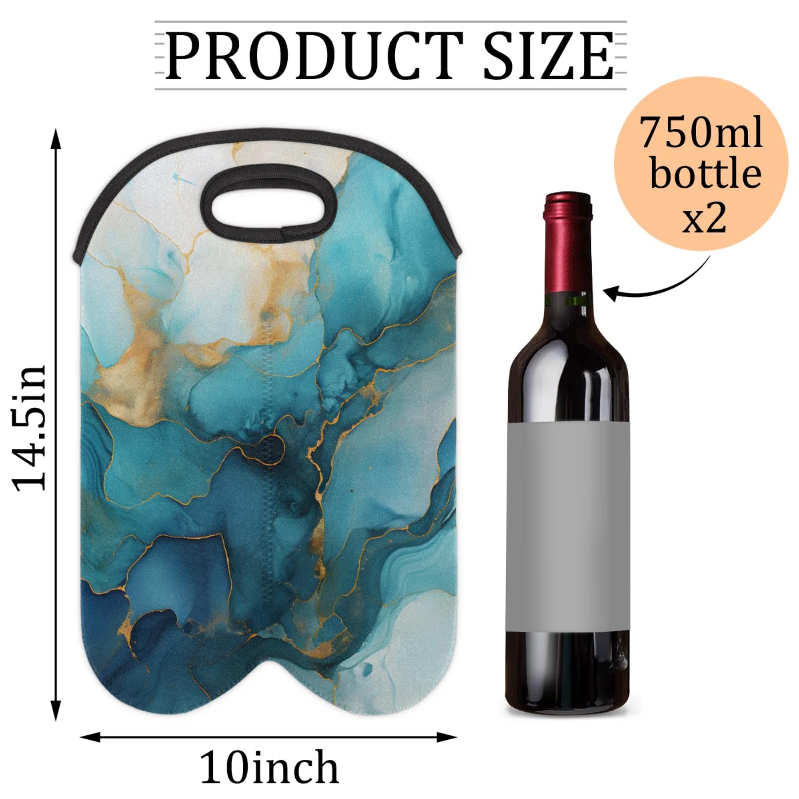 GzLeyigou 2 Bottles Blue Abstract Art Wine Bag Sleeve Totes Dynamic Design Neoprene Protective Wine Carrier Bag for Wine,Water, Champagne, Beer, Baby Bottles,Gift 14.5 x 10 Inches