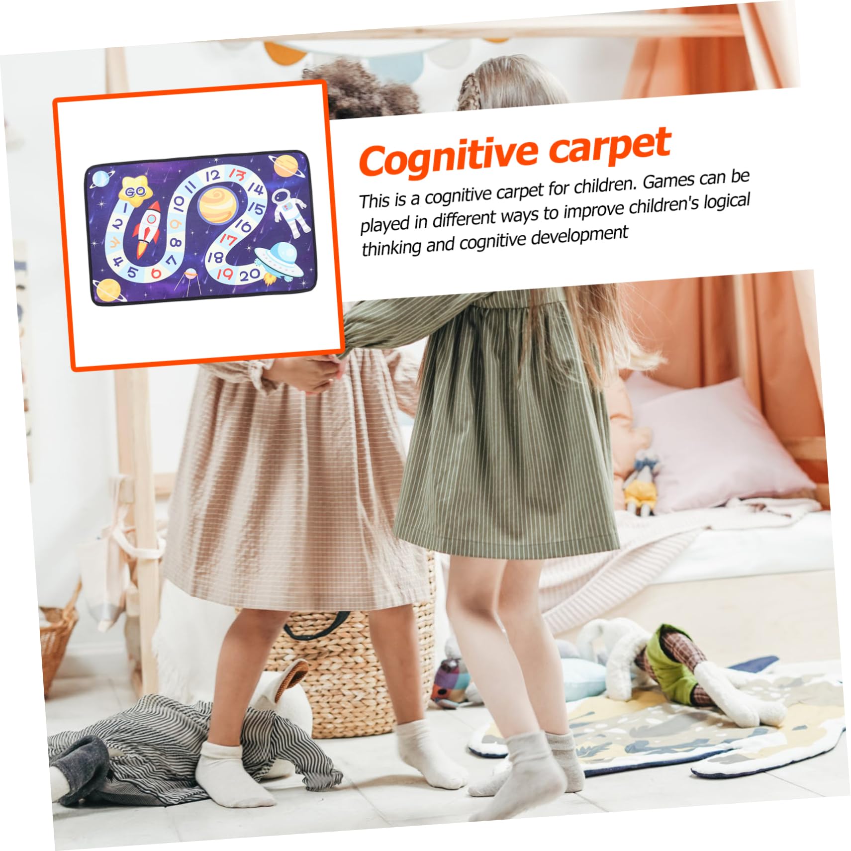 Garneck Educational Carpet Thick Cartoon Crawling Mat Soft Villus for Early Learning Fun Playroom Activity Rug