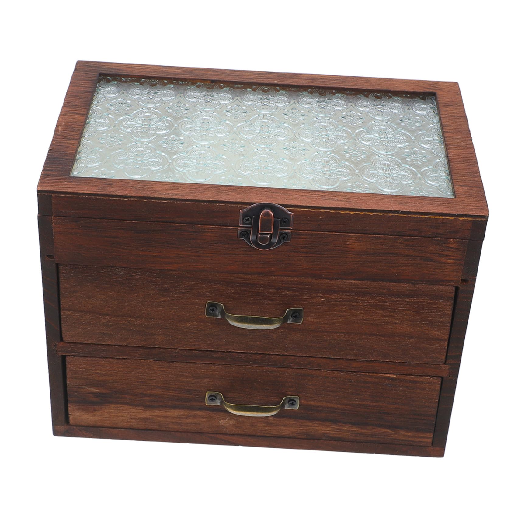 Organizador de Escritorio Café, con Cajones de Madera y Vidrio