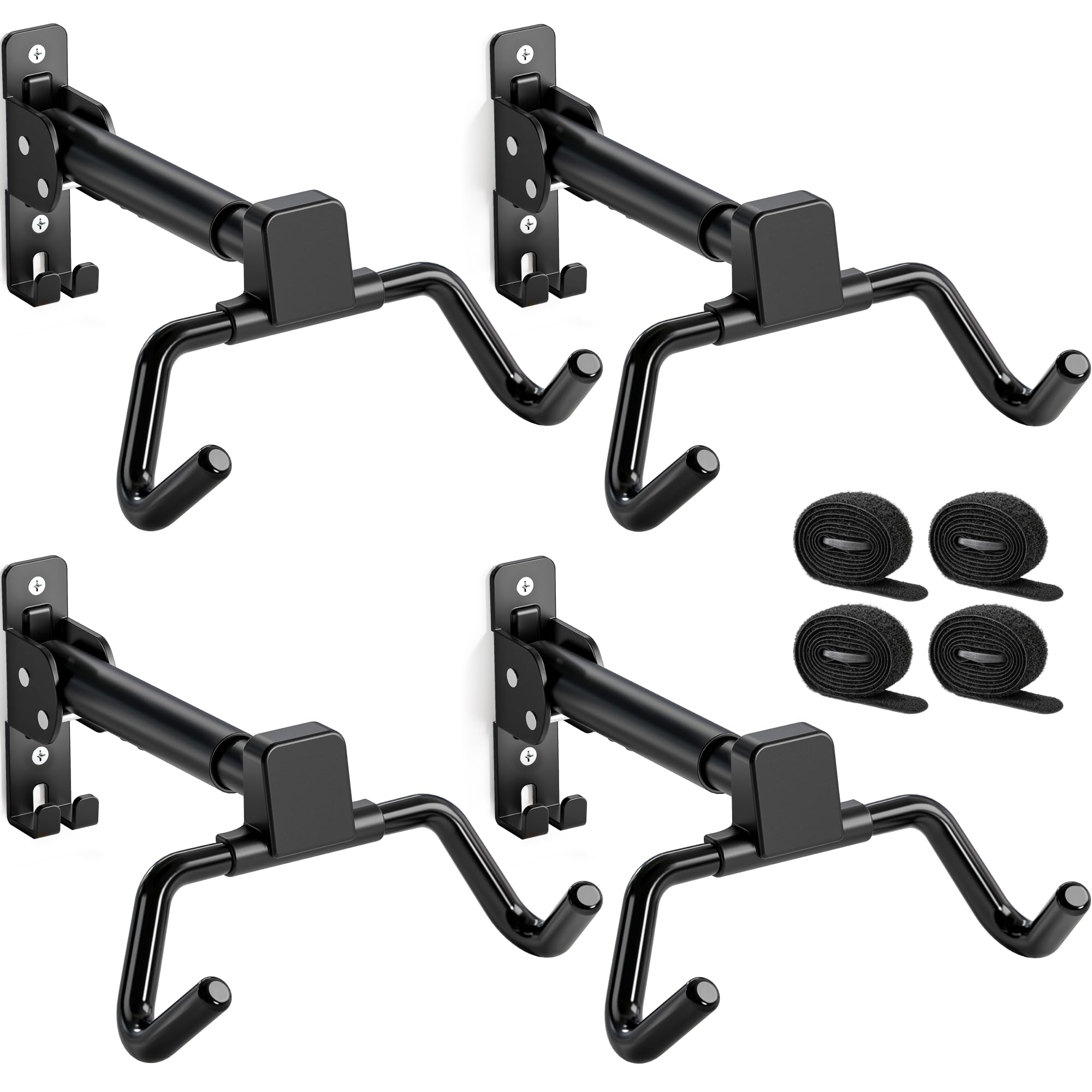 monTEK Bike Wall Mount, Adjustable Distance and Angle, Bike Hanger with Helmet Hook, Hold Up to 30kg, Bike Wall Rack for Garage, Foldable Bike Holder Bicycle Storage for Mountain/Road Bike, 4 Pack