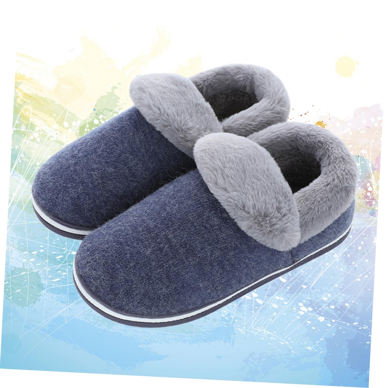 LIFKOME Ciabatte Uomo Invernali Chiuse Tallone Peluche Blu 43-44