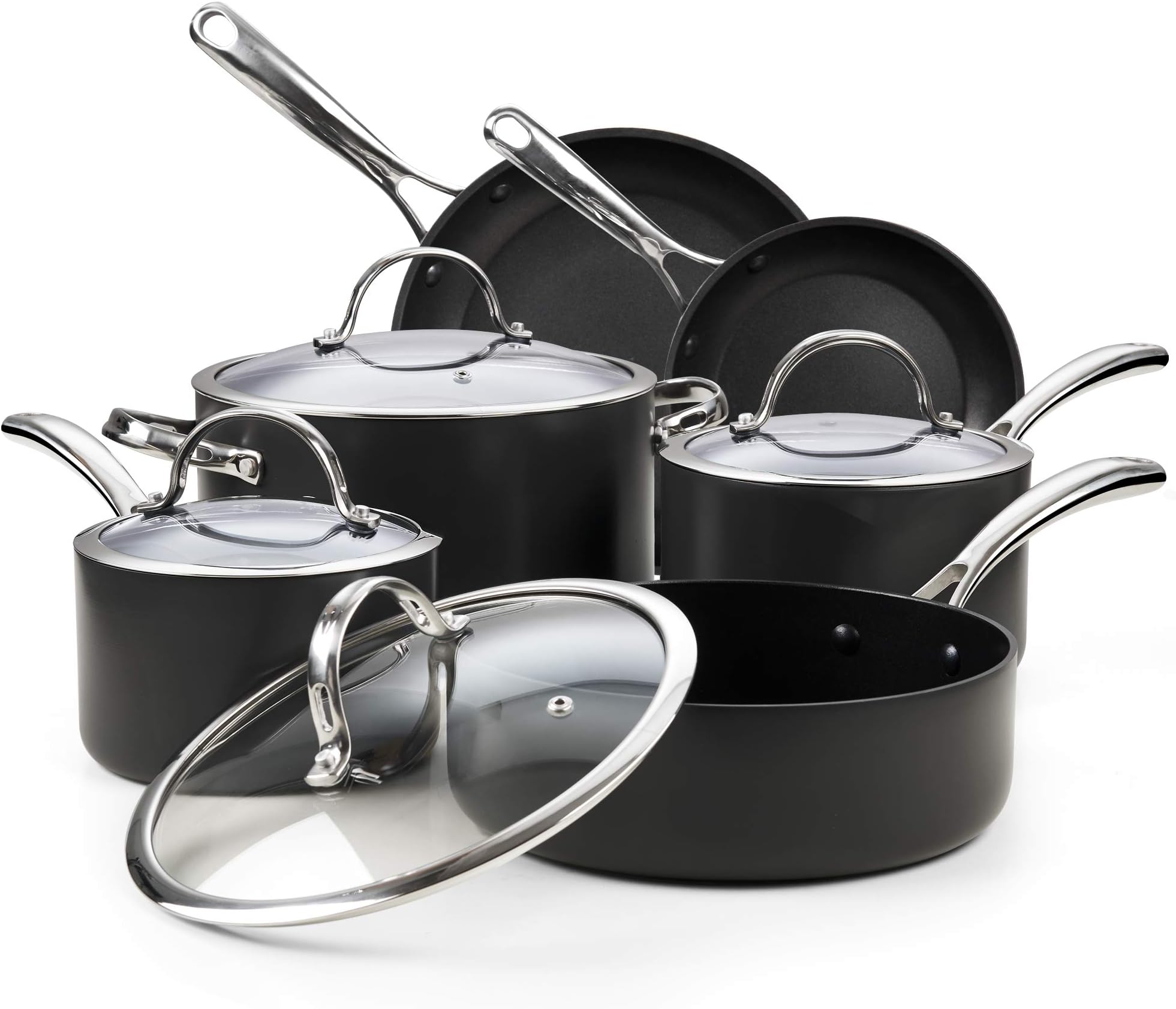 Cooks Standard Nonstick Hard Anodized Cookware Set, 10-Piece, Black