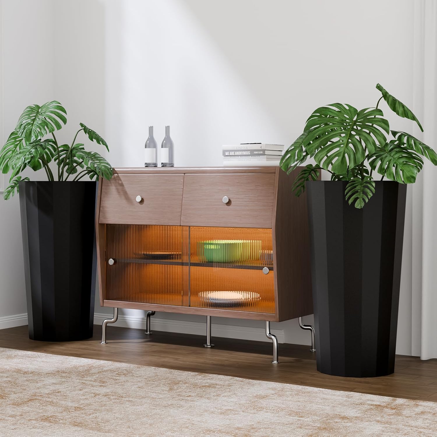 2PCS Tall Planters for Outdoor Plants, 23.6 Inches Large Outdoor Conical Flower Pots for Porch with Drainage Holes and Drainage Baffle, Tapered Large Planters for Garden, Balcony Use, Black