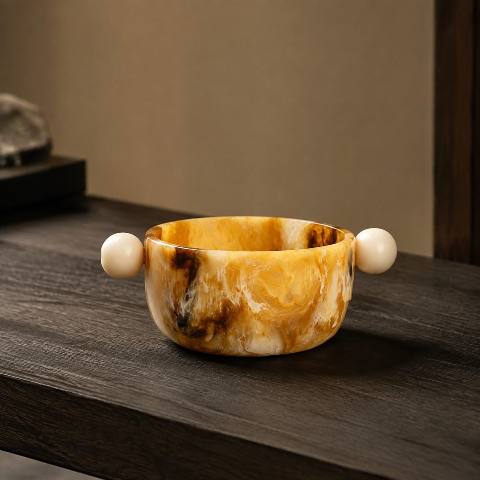 Resina con Laterales Morno | Acabado Marmoleado dorado y Crema, Multiusos, 19.5x14x12cm