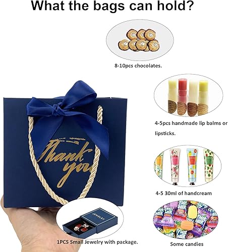 Miniatura 25 de TKSBAG Paquete de 50 bolsas pequeñas de regalo de agradecimiento con asas de 5.5 x 2.5 x 4.7 pulgadas, mini bolsas de regalo negras a granel