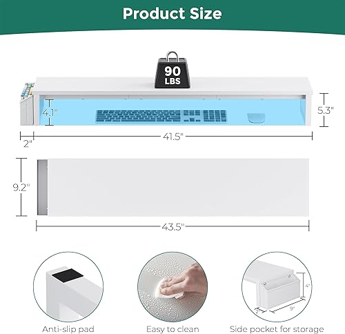 Miniatura 3 de Soporte elevador de monitor doble, soporte de madera extra largo de 41.5 pulgadas, organizador de escritorio con bolsillo lateral, elevador de