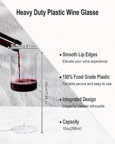 Miniatura 2 de Ciaell Paquete de 12 copas de vino de plástico transparente  Copas de vino desechables de 10 onzas con tallo para fiestas, bodas, piscina, aire