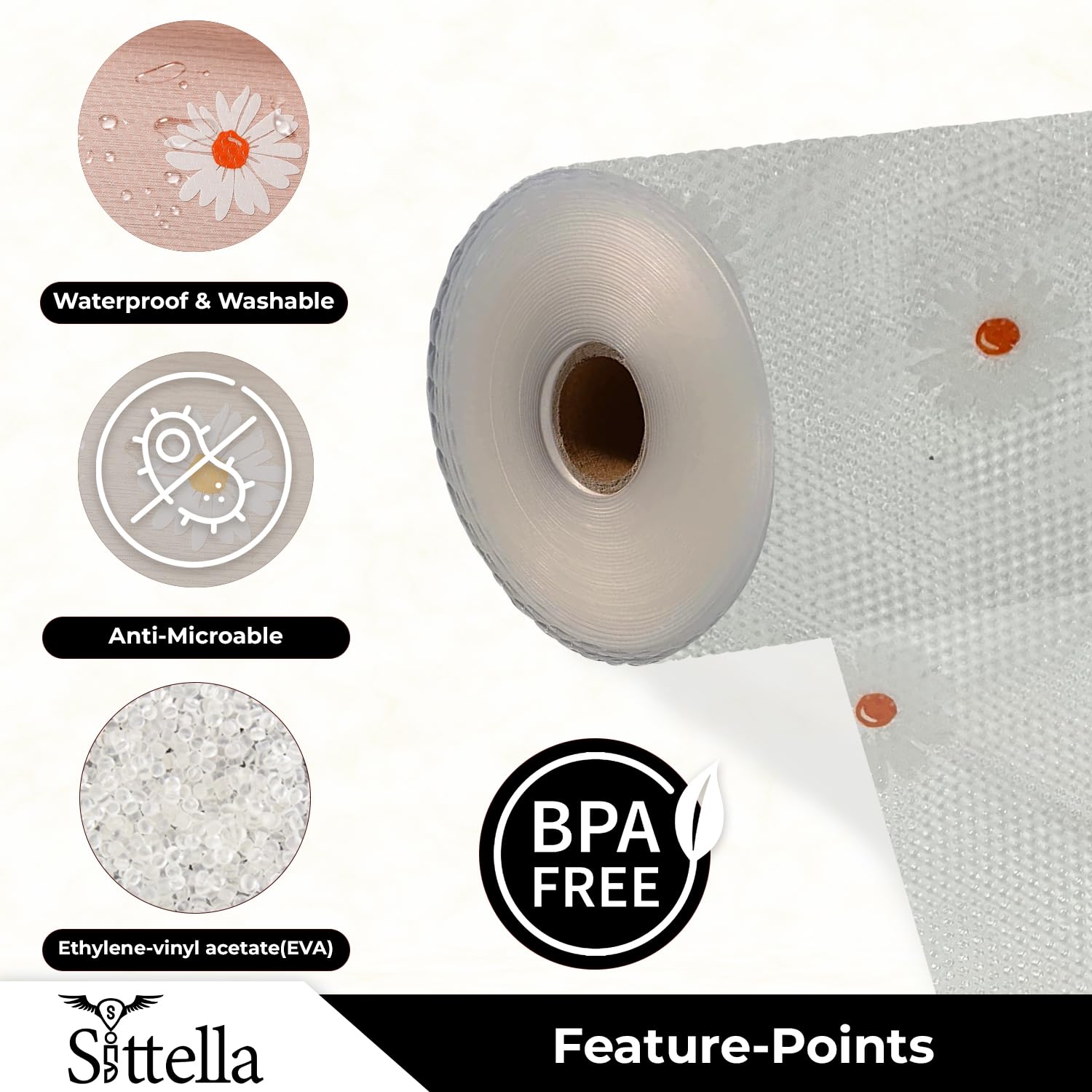 SITTELLA® (45cm x 3m) Food-Grade Anti-Slip Washable Kitchen Drawer & Shelf Liner | Multipurpose Waterproof Fridge, Table & Cabinet Mat | Non-Toxic, Cuttable & Reusable(White -Flower) — Amazon image 5
