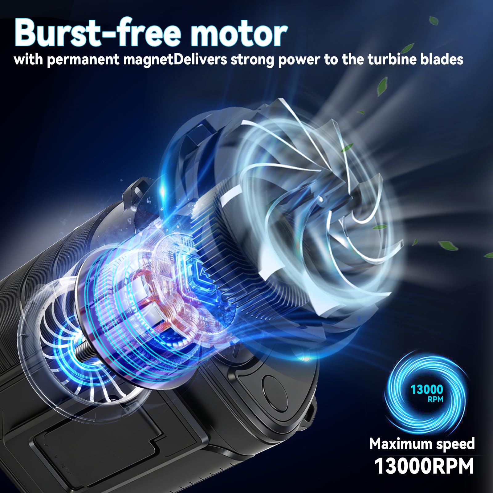 Ventola di raffreddamento personale portatile indossabile con clip in vita, 13000 giri/min, 5 velocità regolabili, ventilatore da cintura con semiconduttore rapido e luce a LED per vita e collo