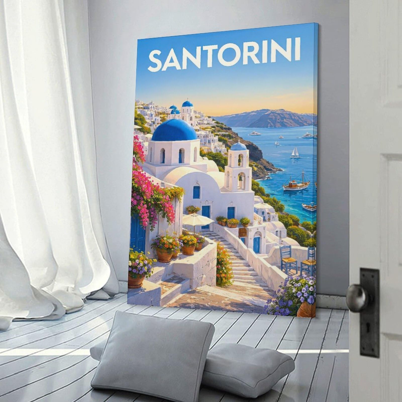 Junmoney Santorini Travel (5) Home Decor Wall Art 20x30inch(50x75cm), for Office, Study Or Home Workspace, Home Office Artwork with Decorative Appeal