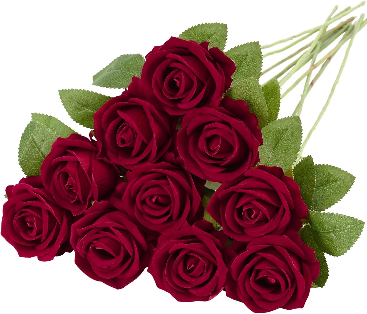 Artflower 10 Pcs Fake Red Roses Artificial Flowers, 20'' Faux Velvet Roses Bouquet