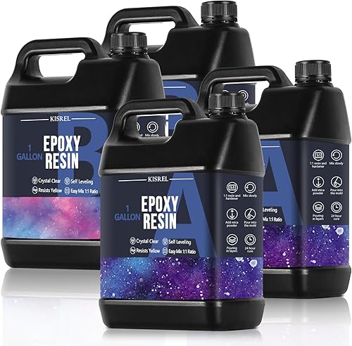 KISREL Resina epoxi de 4 galones, kit de resina epoxi transparente, sin amarillamiento, sin burbujas, resina de fundición de resina para