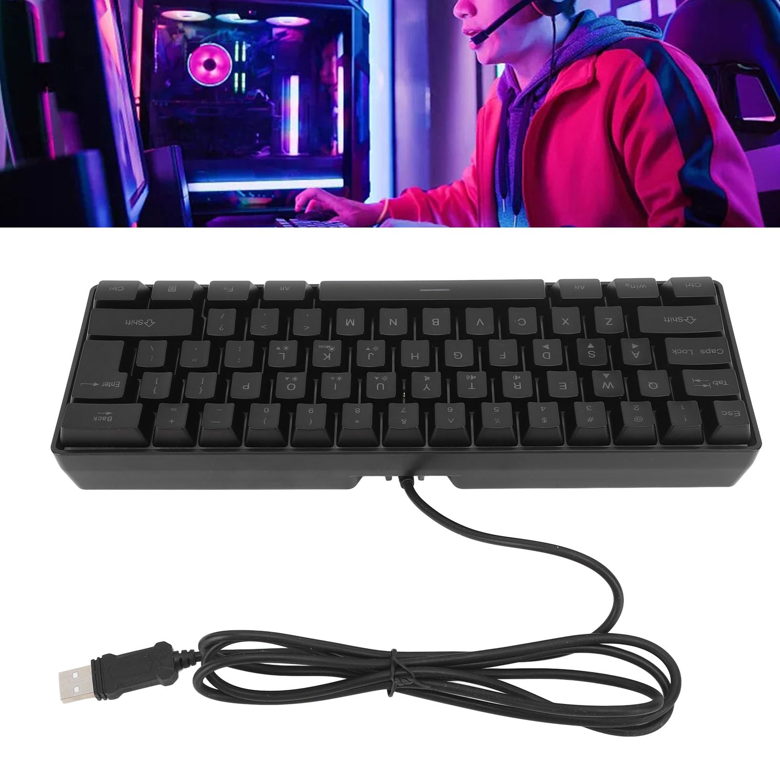 Teclado para jogos com fio, teclado de membrana com toque mecânico