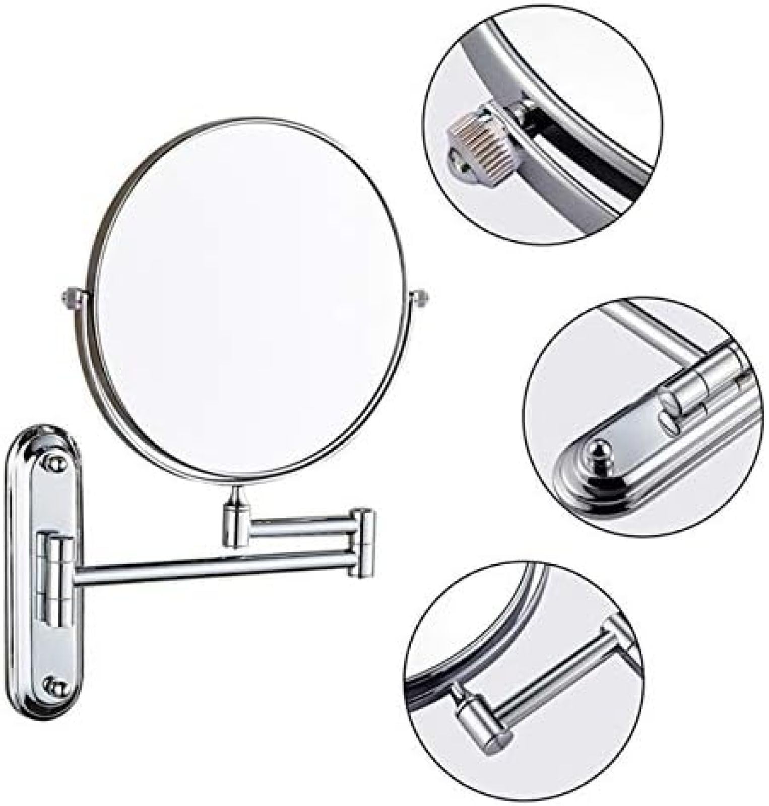 Espejo de maquillaje montado en la pared, espejo de aumento de doble cara de 8 pulgadas, espejo giratorio de 360°, ideal para afeitado y aplicaciones cosméticas