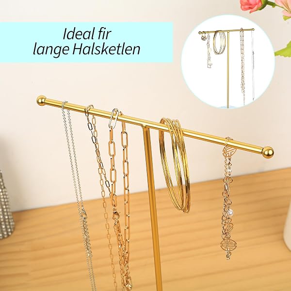 Presentoir Bijoux,Présentoir à Bijoux,Support Porte Bijoux Femme,Support Porte Boucle d'oreille Cintre à Bijoux, Support à Bijoux a Suspendre avec Base pour Porte Colliers Boucle d'oreille Bracelets - 5