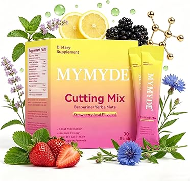 Cutting Drink Mix Supports Satiety Signaling, Energy & Gut Health with Berberine, Chromium, FOS, Yerba Mate & 5-HTP Magnesium Strawberry Agai Flavor 30 Servings