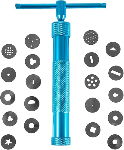 Extrusora de arcilla de acero inoxidable, extrusora de pasta de azúcar, juego de herramientas de decoración de fondant, cerámica y cerámica, Azul