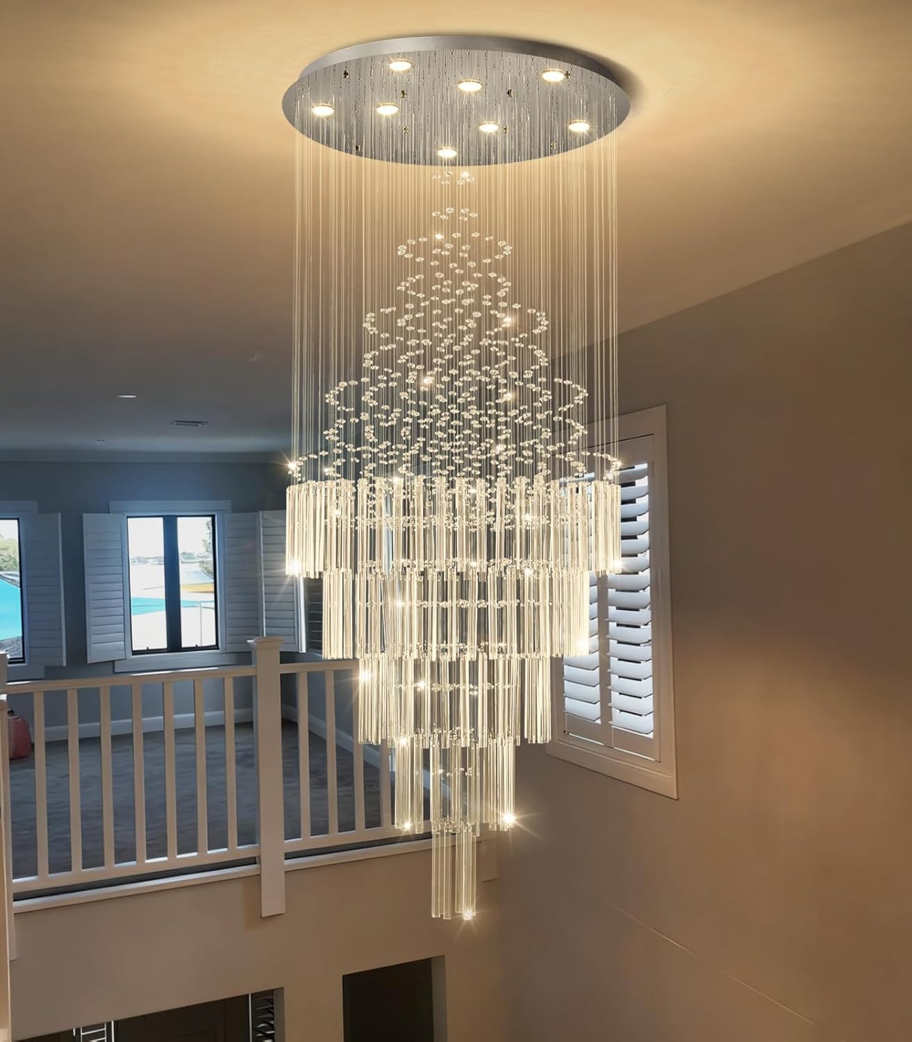 W24 x H78 Crystal Glam Chandelier Long Light Chandeliers with Dimmable Light Bulbs High Ceiling Light Fixtures for Foyer Entryway Living Room Stair Silver