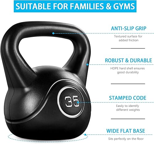 Miniatura 4 de Yaheetech Pesas rusas de 35 libras, para hombres y mujeres, gimnasio en casa, equipo de ejercicio y fitness con base plana ancha y agarre