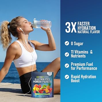 Electrolyte Powder Packets 32 Sticks Sugar Free Hydration Packets, Liquid Daily IV Electrolyte Hydration Powdered Drink Mix with Vitamins & Minerals, Keto Friendly, Vegan, Non-GMO