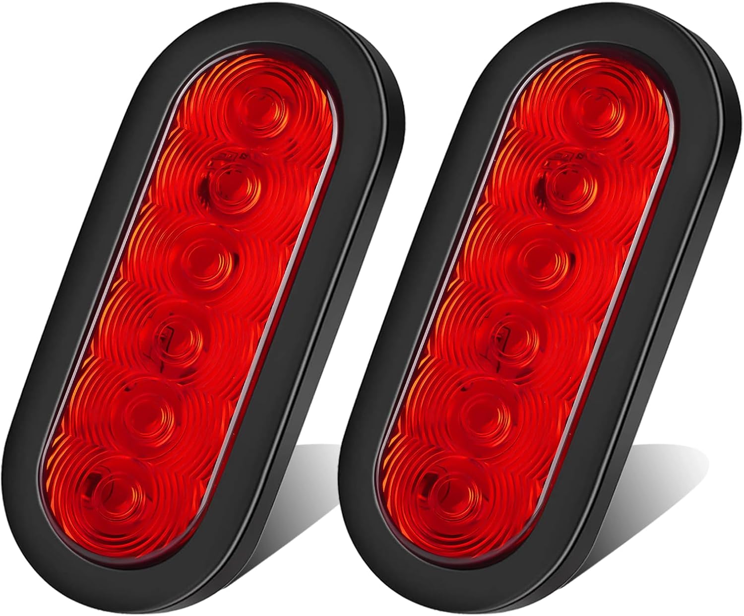 LIGBT 2PCS 6 Inch Oval Red LED Trailer Tail Lights Super Bright 6'' Red Stop Turn Tail Brake Light with Flush Mount Grommets IP66 Waterproof for RV Boat Truck Bus Trailer