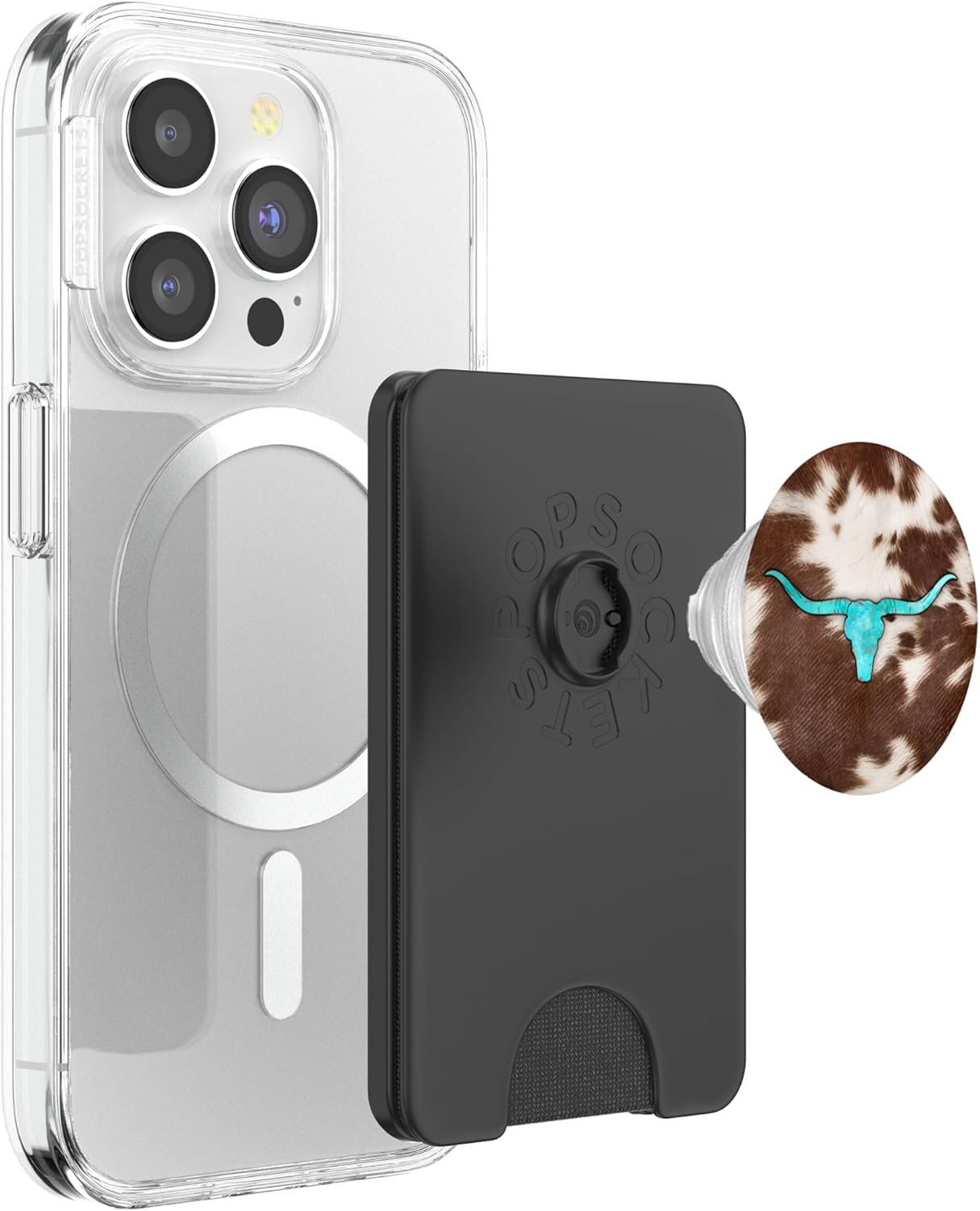 Western Cowhide Cow Print Turquoise Bull Skull Chic Rustic PopSockets PopWallet for MagSafe