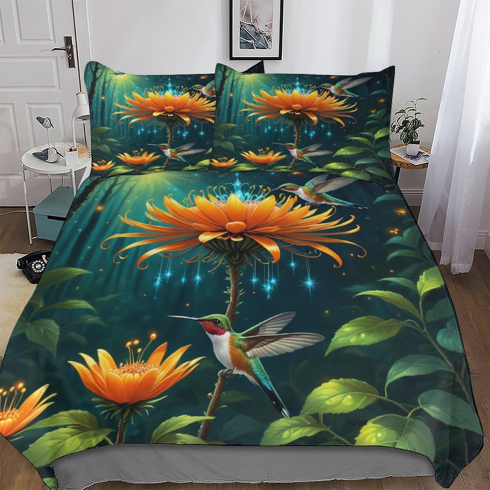Housse de couette fleurs 3D 200x200cm avec taies en microfibre douce