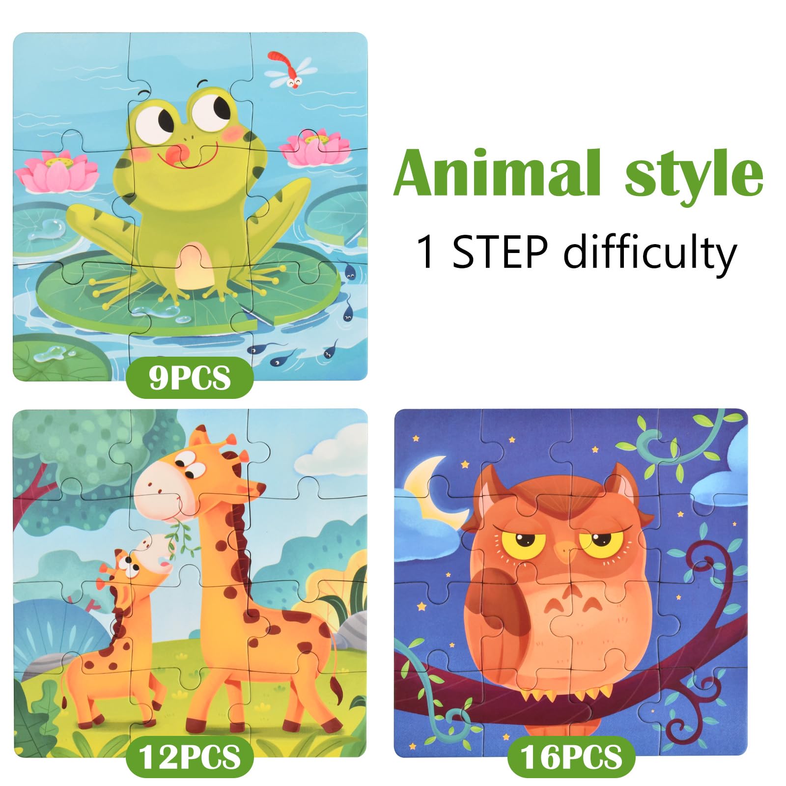 Puzzle Magnetico 3 In 1 Per Bambini 3+ Anni – Libro Pieghevole Con Rana, Giraffa E Gufo – Gioco Educativo Da Viaggio In Legno - 3
