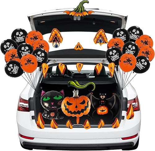 Trgowaul Kit de decoración de coche de Halloween para maletero o golosina, kit de decoración de automóvil negro y naranja para Halloween, para