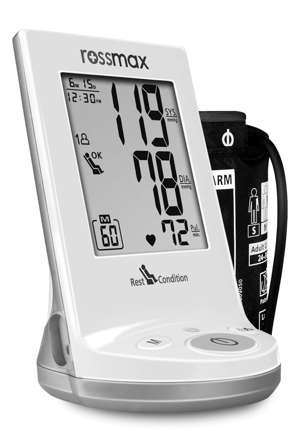 Rossmax AD761f Blood Pressure Monitor with cuff showing arm placement