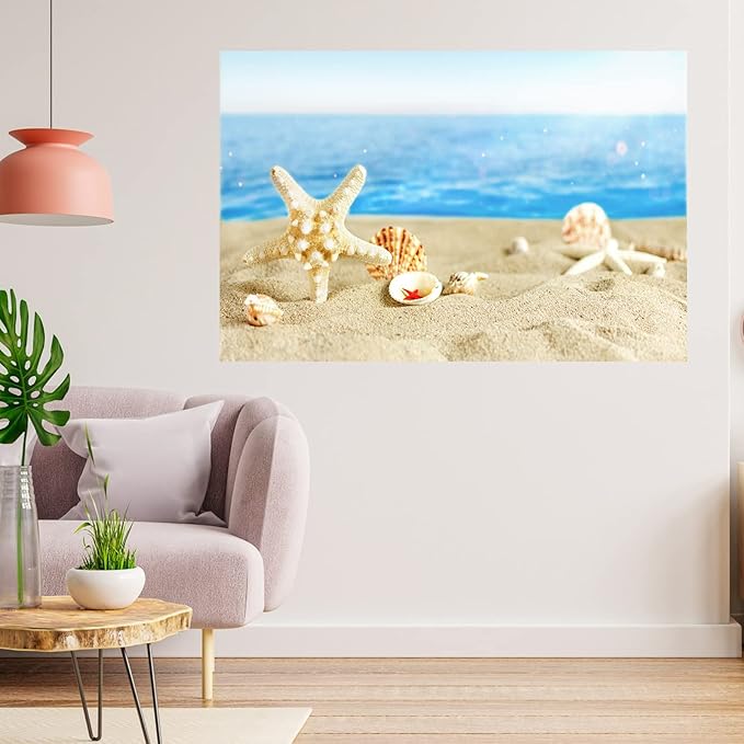 Blue Ocean Wall Sticker,Beach Sea Starfish Floor Stickers