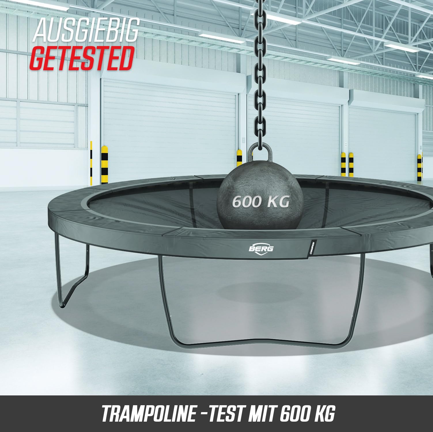 BERG Ultim Elite Regular 500 Grau Gartentrampolin Sicherheitsnetz | Rechteckiges Trampolin 500x300 | Premium Gartentrampolin Outdoor | AirFlow Pro Sprungmatte | TwinSpring Federn