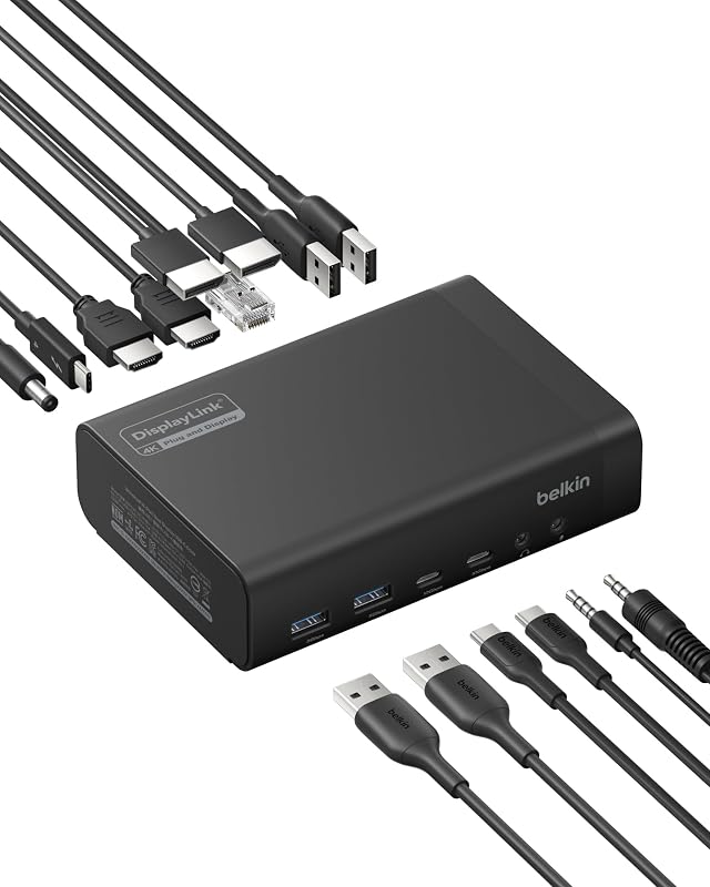 Belkin DisplayLink Dual Display Docking Station | Expands laptop connectivity for dual monitor setups, compatible with Windows and MacBook, home office and office use