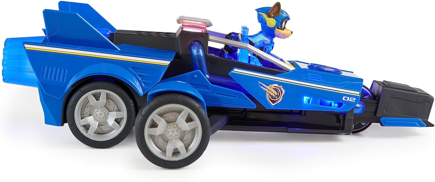 Paw Patrol: The Mighty Movie, Chase’s Mighty Transforming Cruiser with Mighty Pups Action Figure, Lights and Sounds, Kids Toys for Boys & Girls 3+