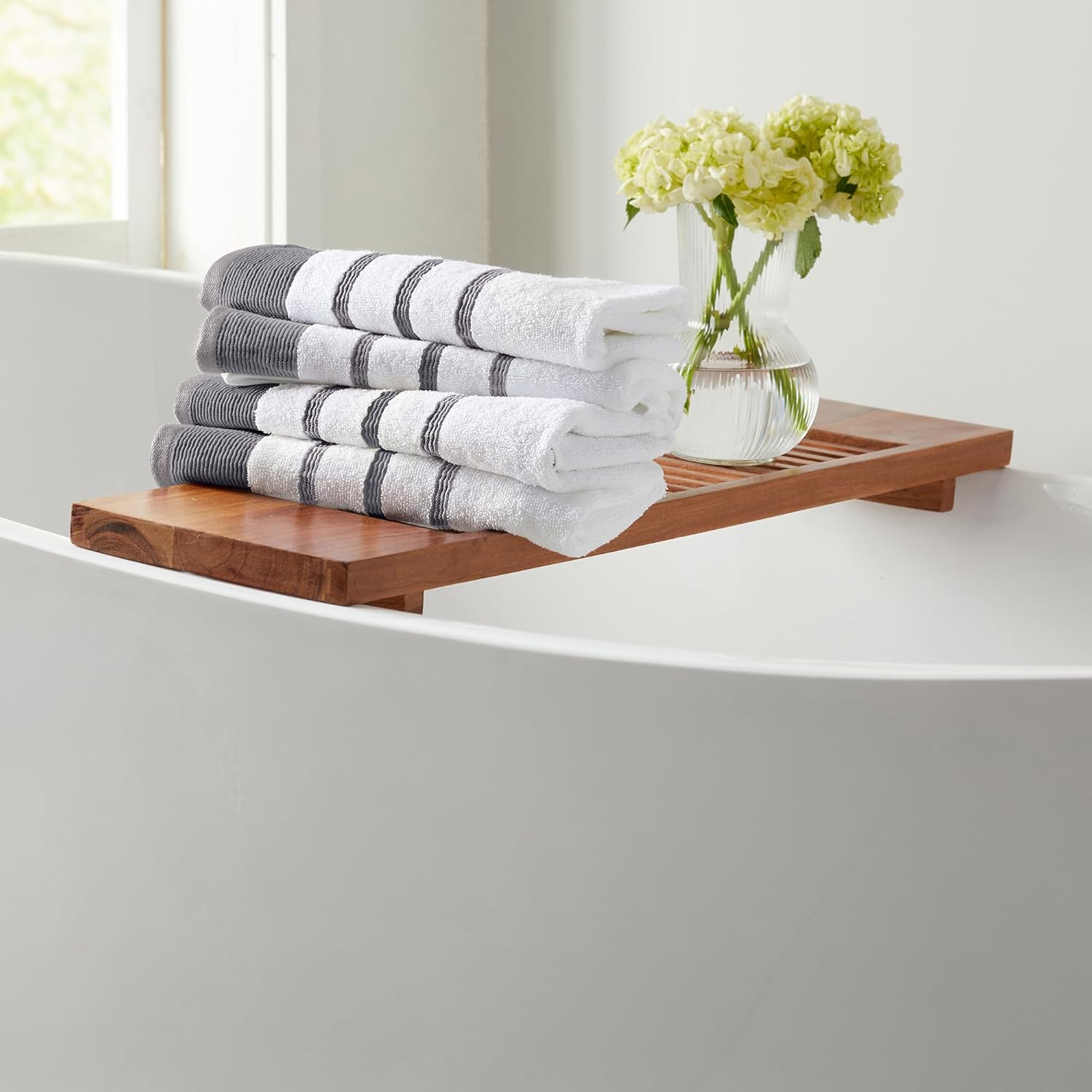Decorative Hand Towel Set - Luxury Cotton 4 Pack 26x16 Hand Towel Set - Luxurious, Ultra-Soft, Durable Towels for Bathroom Decor (Dark Grey/Light Grey)