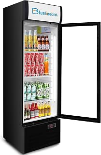 Commercial Refrigerators 9 Cu.Ft Upright Merchandiser Drink Cooler – Glass Door Beverage Fridge with LED Light, Adjustable Shelves, Lock Wheels – Display Refrigerator for Beer, Bar, Shop