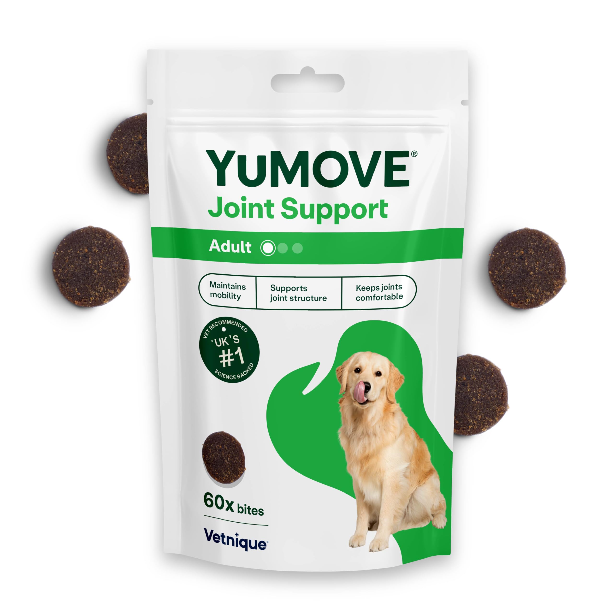 Lintbells Green Yumove Joint Care Daily Bites For Adult Dogs - 60 Bites - 10135299  