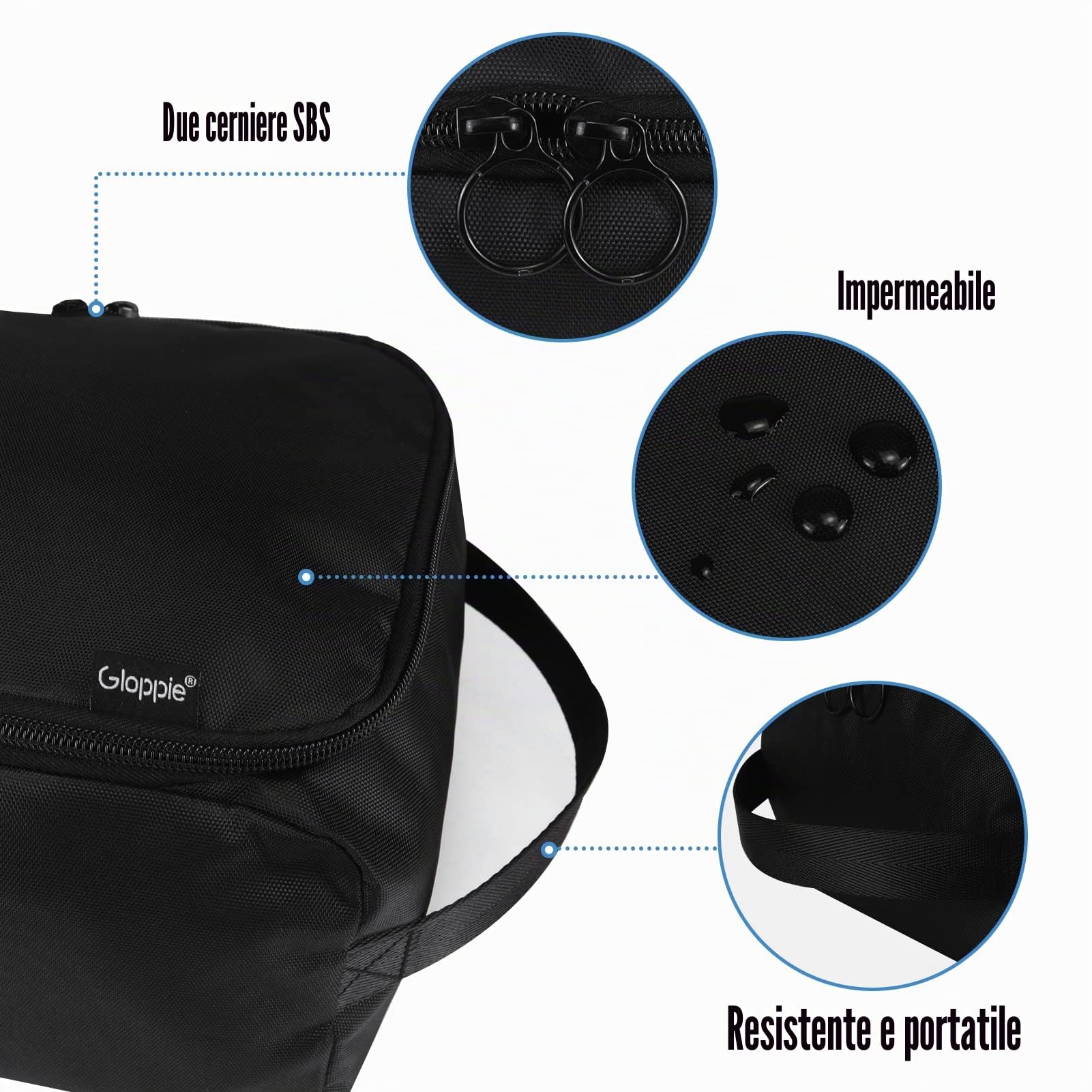 Gloppie Borsa per Scarpe viaggio Multiuso con Scomparto Separato per Scarpe e Tasche Multiple, Ideale per Viaggi, Sport e Attività Outdoor, 2 Nero