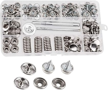 snap buttons,clothes poppers fasteners,press studs for clothing Snap Fasteners,Snap Button,Hidden Sew Snap,Press Studs,150PCS Stainless Steel Metal Snaps Kit for Furniture Canvas Marine Grade Boat Cov