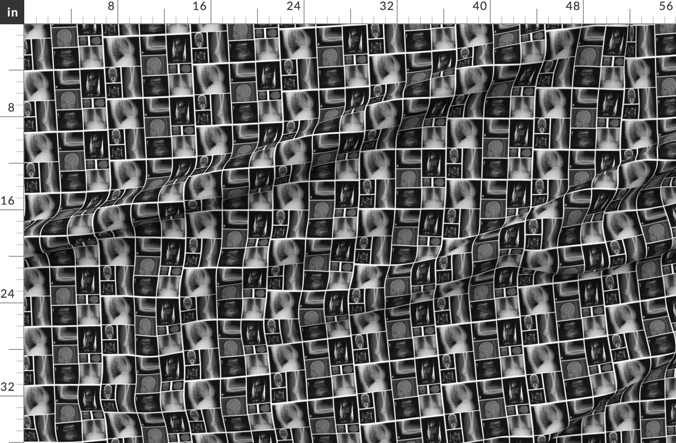 Spoonflower Fabric - Black White Monochrome Body Science X Ray Brain Anatomy Medical Printed on Organic Cotton Sateen Fabric by The Yard - Sewing Quilting Apparel Home Decor