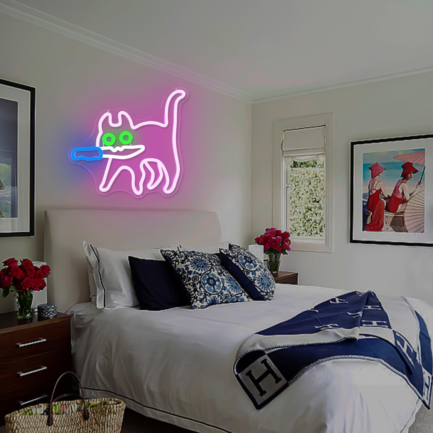Ajoyferris Cautiously Cat Neon Signs for Wall Decor Dimmable Sneaky Cat Knife Neon Light Sign for Bedroom Pink Anime Cat Neon Sign for Zoo Cat Cafe Cat Man Cave