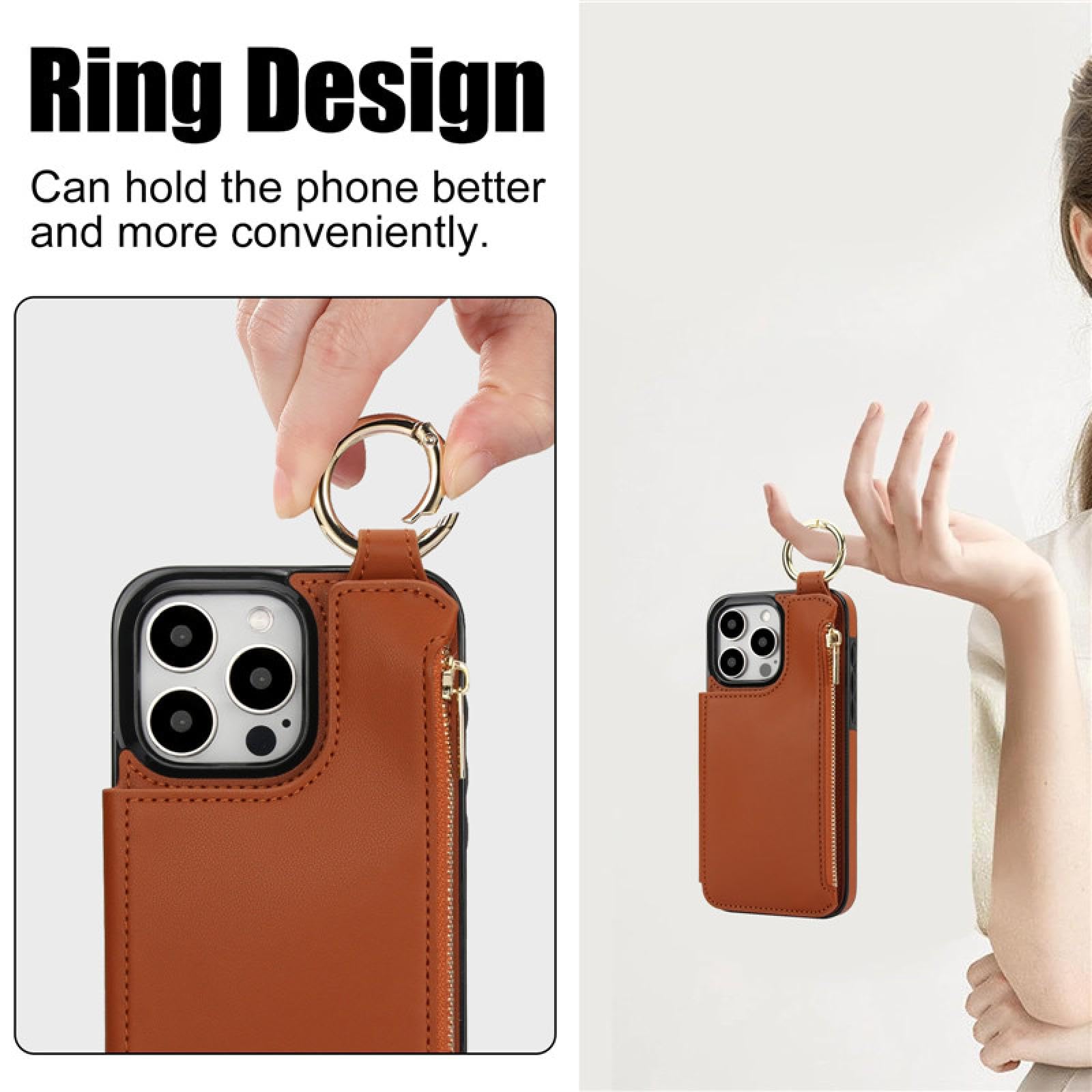 Do iPhone SE 2020 (2022) Ring Zip Portfel Skórzany Etui na Telefon Z Klapką Stojak Pokrowiec (Do iPhone SE 2020 (2022)/Różowe złoto)