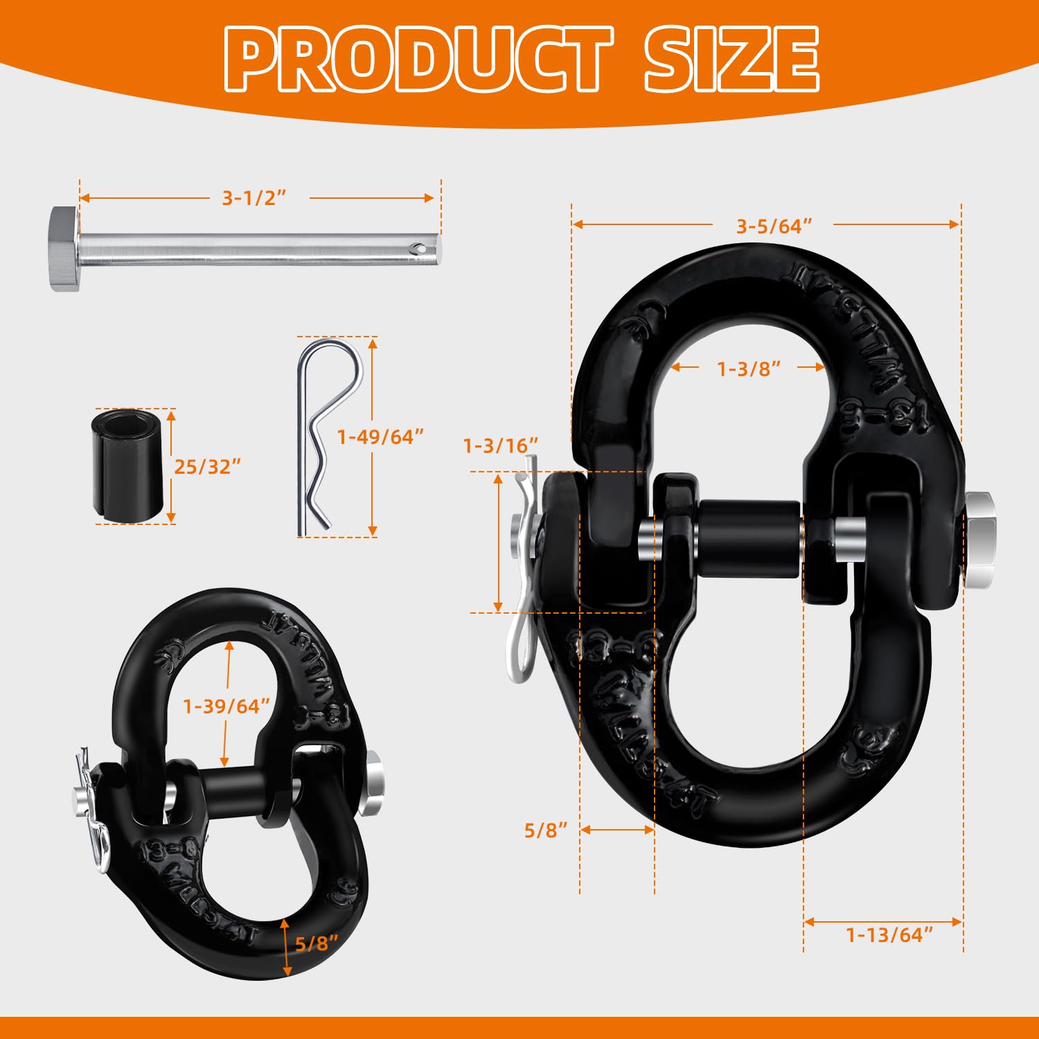 lifgarfe 2 Conectores de Acoplamiento Hammerlock de 1,27 cm, Conector Adaptador de Cadena de Seguridad, Enganche de Remolque