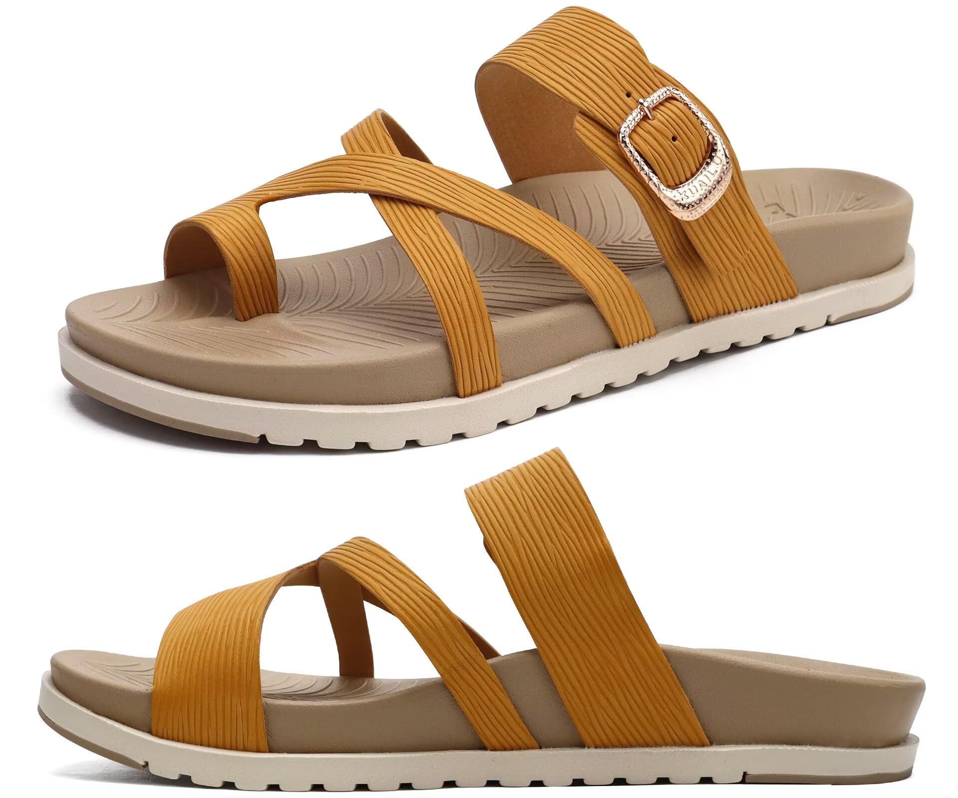 KuaiLu Womens Orthopedic Sandals With Comfortable Arch Support Cushion Yoga Mat Slides Fashion Summer Beach Flat Sandles Adjustable Open Toe Travel