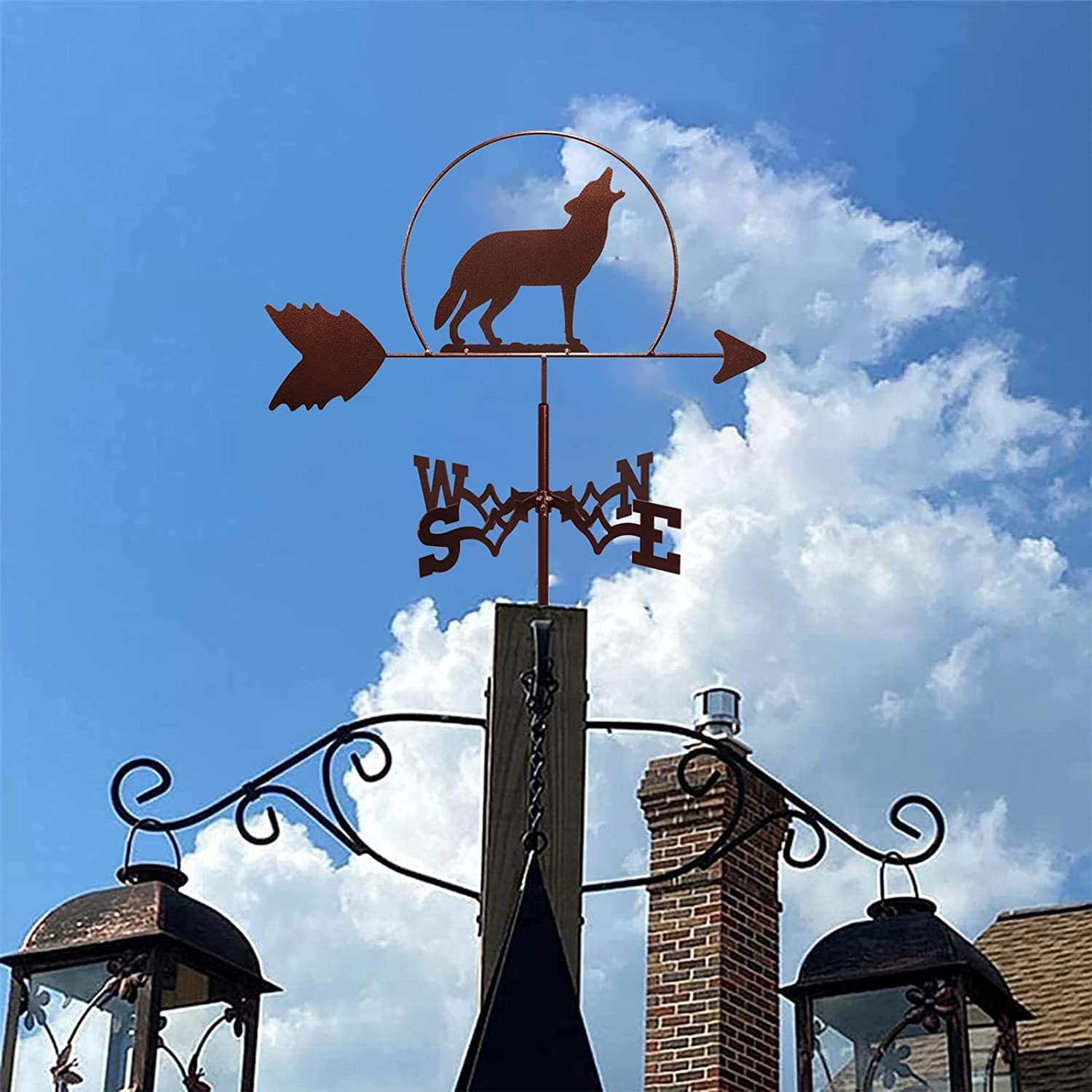 Girouettes Animaux Métal Extérieur Acier Inoxydable Girouette Loup Jardin Fer Direction Vitesse du Vent Indicateur de Direction pour Ferme Cour Jardin Gazebo Décorations